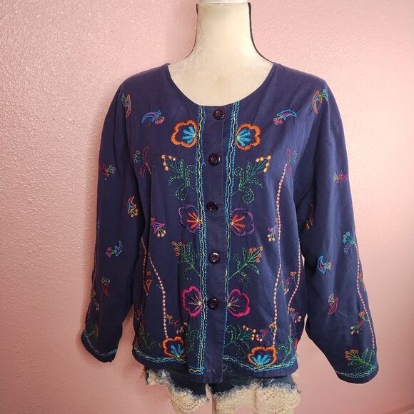 Vintage Embroidered Lightweight Linen Jacket Medium - Picture 2 of 7